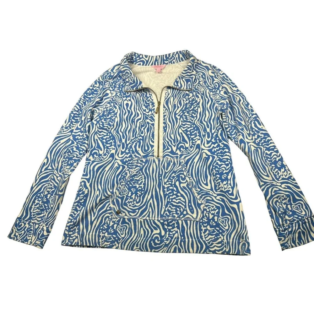 Lilly Pulitzer Solar‎ Blue Night Popover Top Quarter Zip Size Large